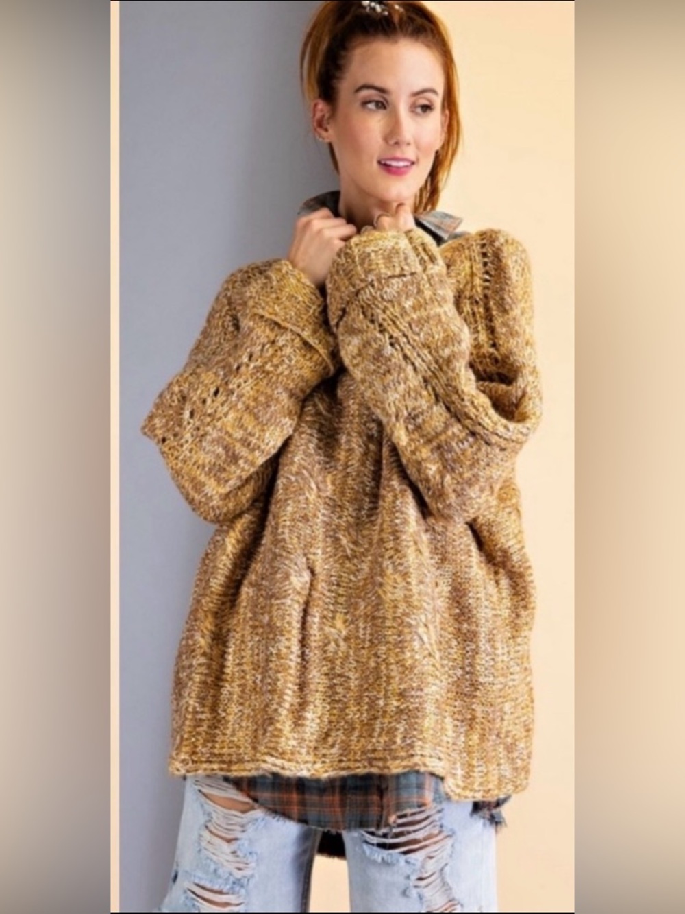 💛LAS1️⃣💛New Easel Seasons Change Two Tone Knit Slouchy,Comfy Fall/Winter Sweater